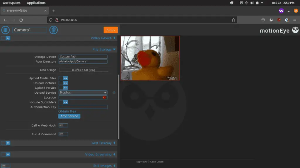 Quick and Dirty CCTV with Raspberry Pi, MotionEyeOS + Webcam 41 motioneyeos 12