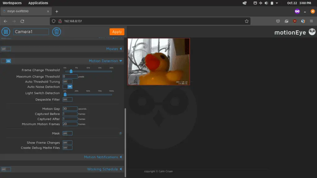 Quick and Dirty CCTV with Raspberry Pi, MotionEyeOS + Webcam 43 motioneyeos 13