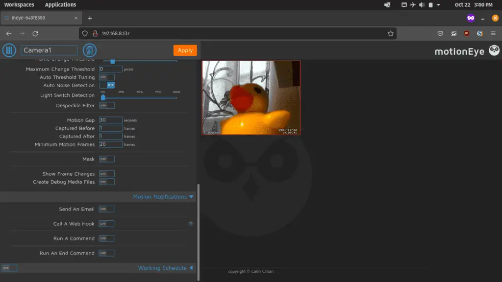 Quick and Dirty CCTV with Raspberry Pi, MotionEyeOS + Webcam 44 motioneyeos 14