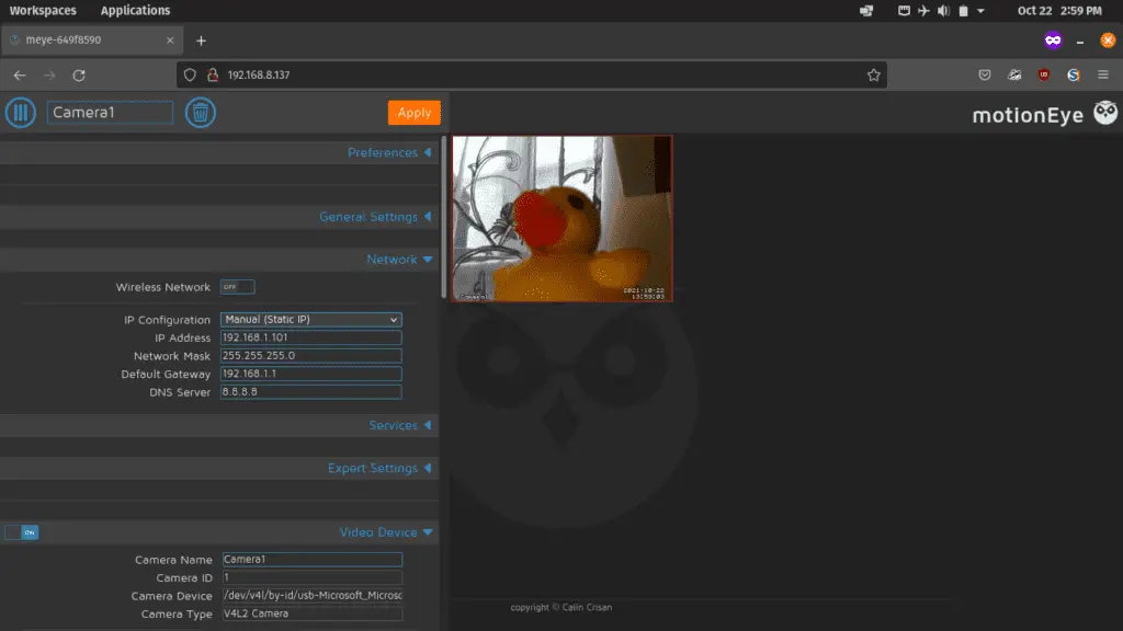 Quick and Dirty CCTV with Raspberry Pi, MotionEyeOS + Webcam 39 motioneyeos 9