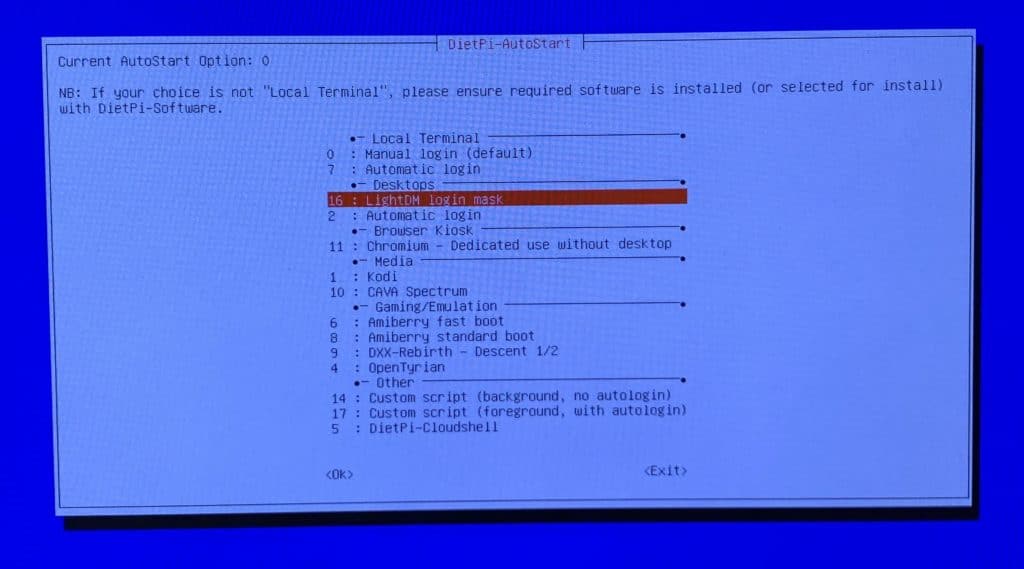DietPi - A lightweight Raspberry Pi OS Alternative 34 Selecting the desktop environment to auto-start.