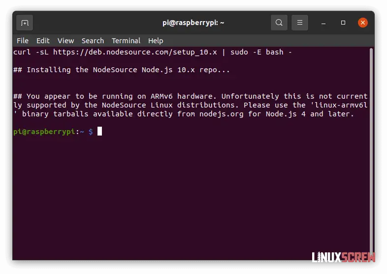 Installing Node JS on a Raspberry Pi Zero