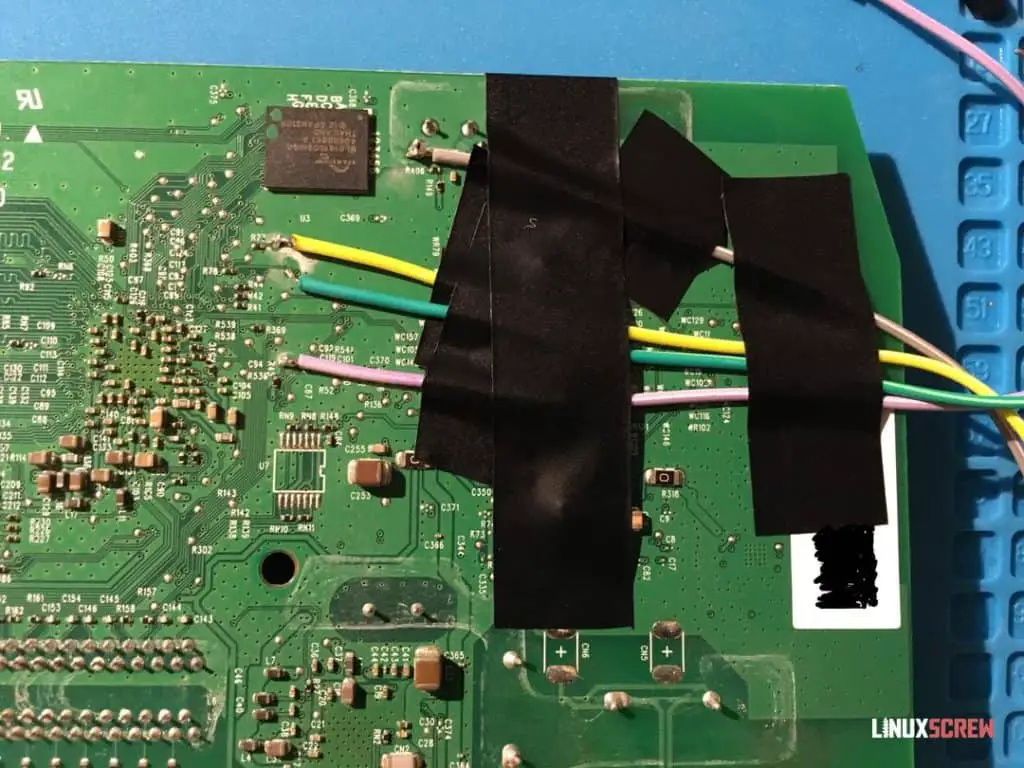 Installing OpenWrt on a BT HomeHub 5 (or Plusnet Hub One), Full Instructions 9 Here's a close up of the soldered wires showing the solder point locations