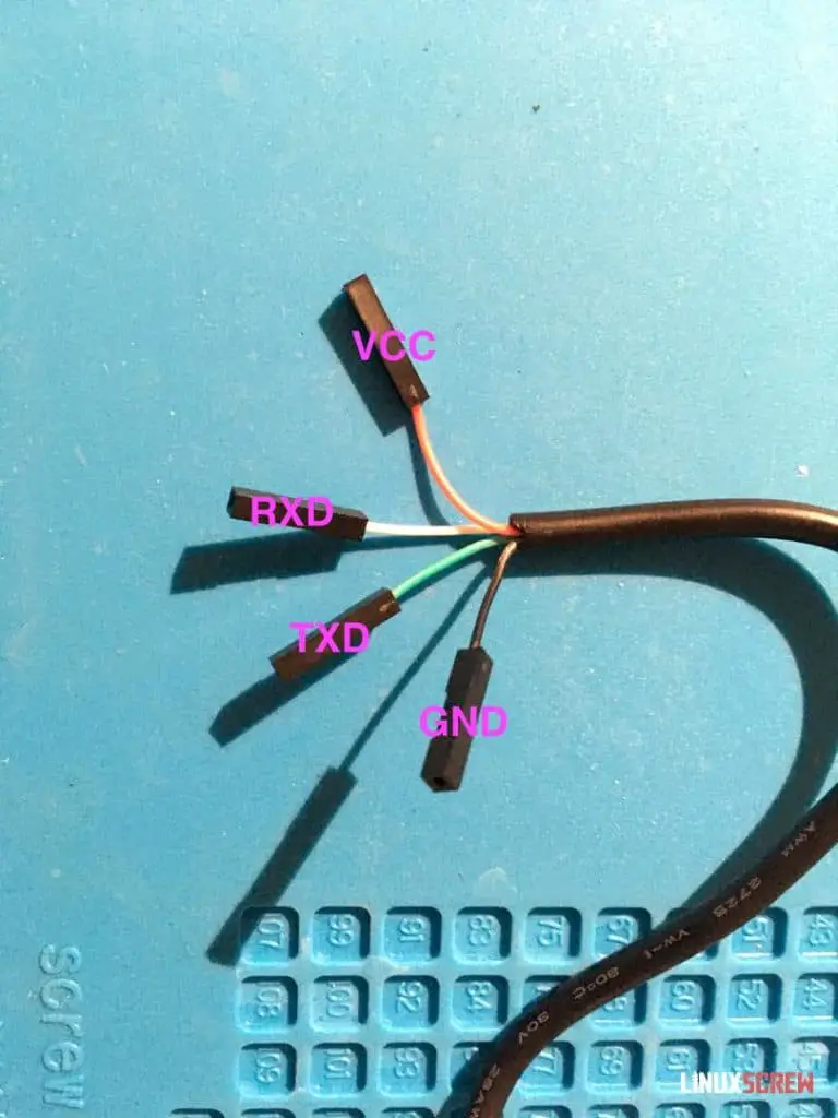 Installing OpenWrt on a BT HomeHub 5 (or Plusnet Hub One), Full Instructions 15 Serial adapter wires