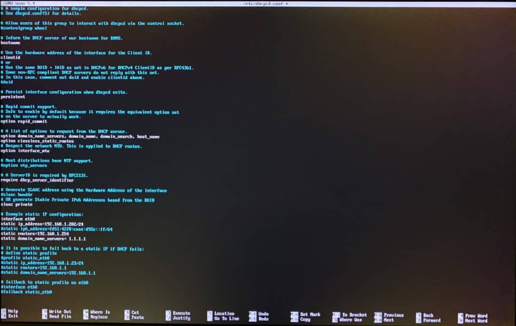 Installing Pi-Hole Ad Blocker on a Raspberry Pi Zero 16 Editing the static IP configuration.