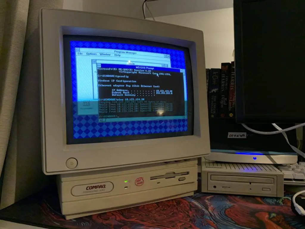 Browsing the Internet on a 1993 Windows 3.11 All-In-One PC 14 Test ping to the Pi.