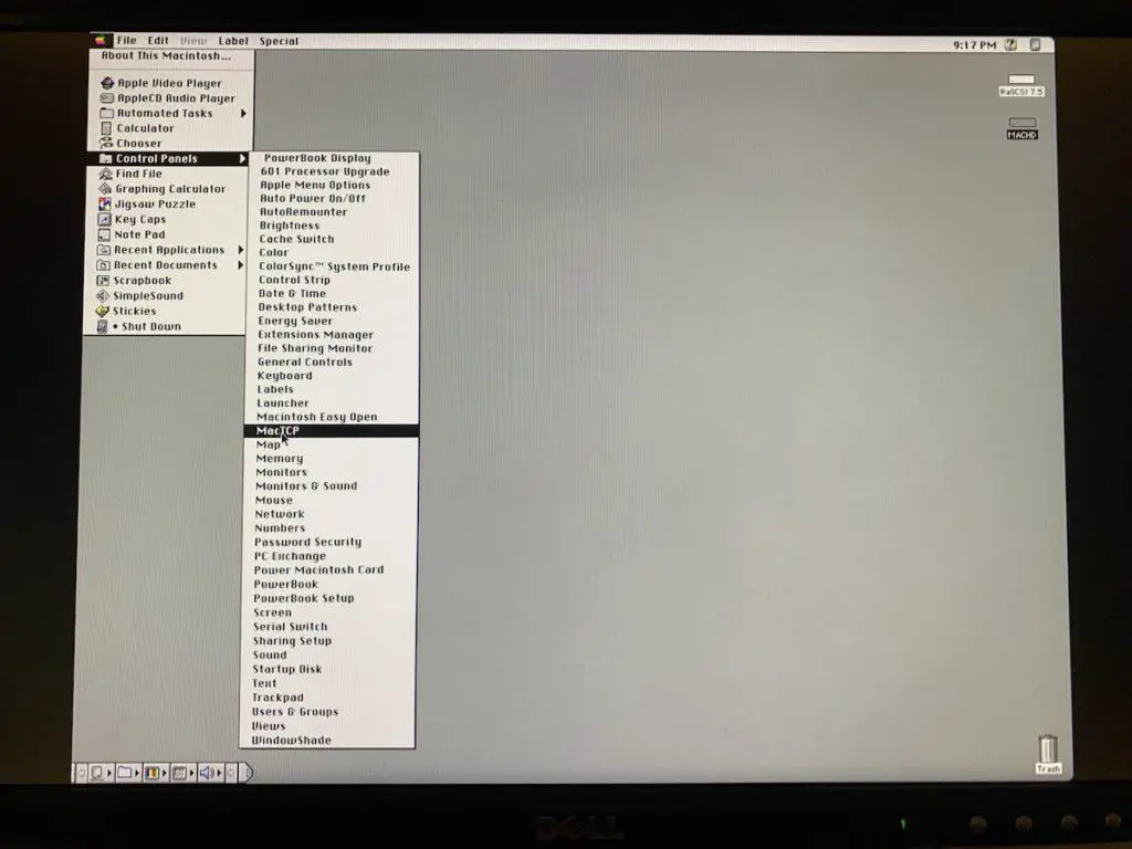 Browsing the Internet on a 1989 Macintosh II with a Web Rendering Proxy 7 Accessing the MacTCP configuration panel