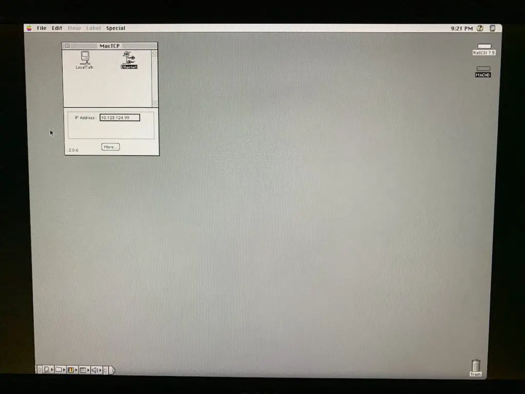 Browsing the Internet on a 1989 Macintosh II with a Web Rendering Proxy 9 MacTCP with a configured static IP address