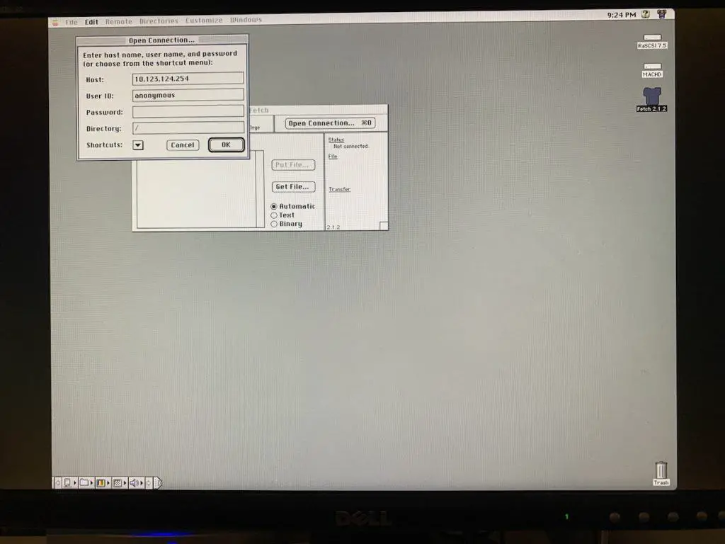 Browsing the Internet on a 1989 Macintosh II with a Web Rendering Proxy 11 Connecting to an FTP server with the Fetch FTP client