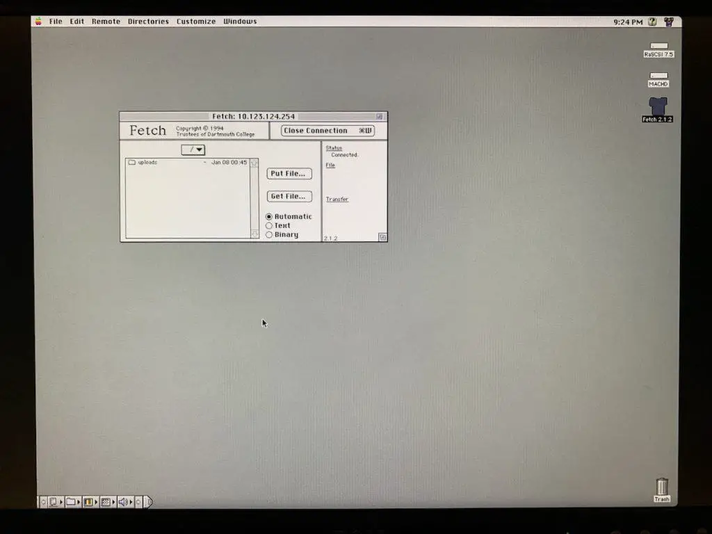Browsing the Internet on a 1989 Macintosh II with a Web Rendering Proxy 12 Browsing the remote FTP server with Fetch