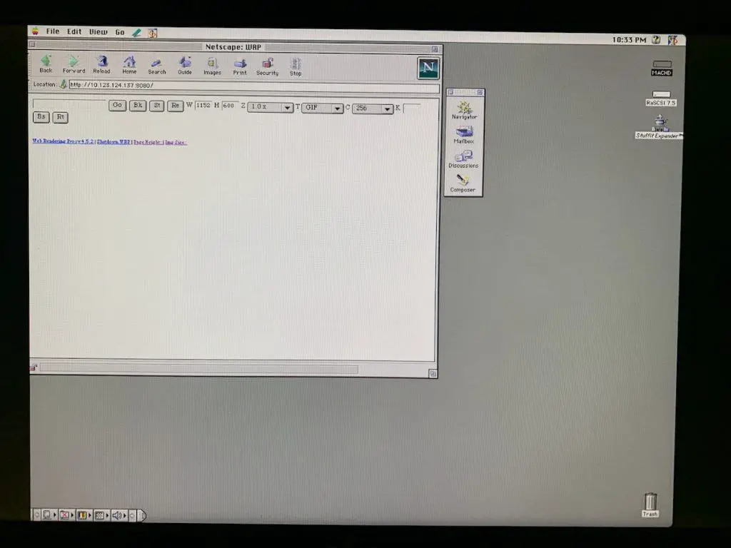 Browsing the Internet on a 1989 Macintosh II with a Web Rendering Proxy 30 Web Rendering Proxy Loaded. It's alive!